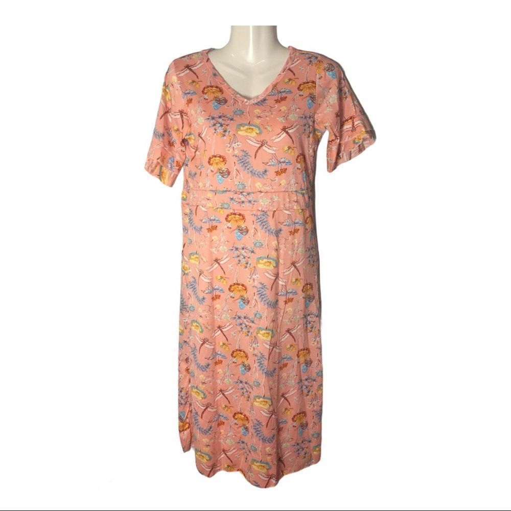 Pink Floral Bell Sleeve and Dragonfly Maxi Dress